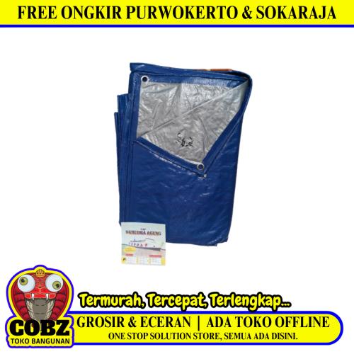 4 M x 5 M / TM A5 Terpal Tarpaulin Tutup Plastik PVC Biru Silver