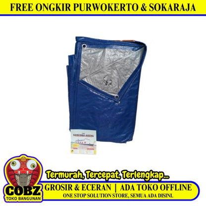 4 M x 5 M / TM A5 Terpal Tarpaulin Tutup Plastik PVC Biru Silver