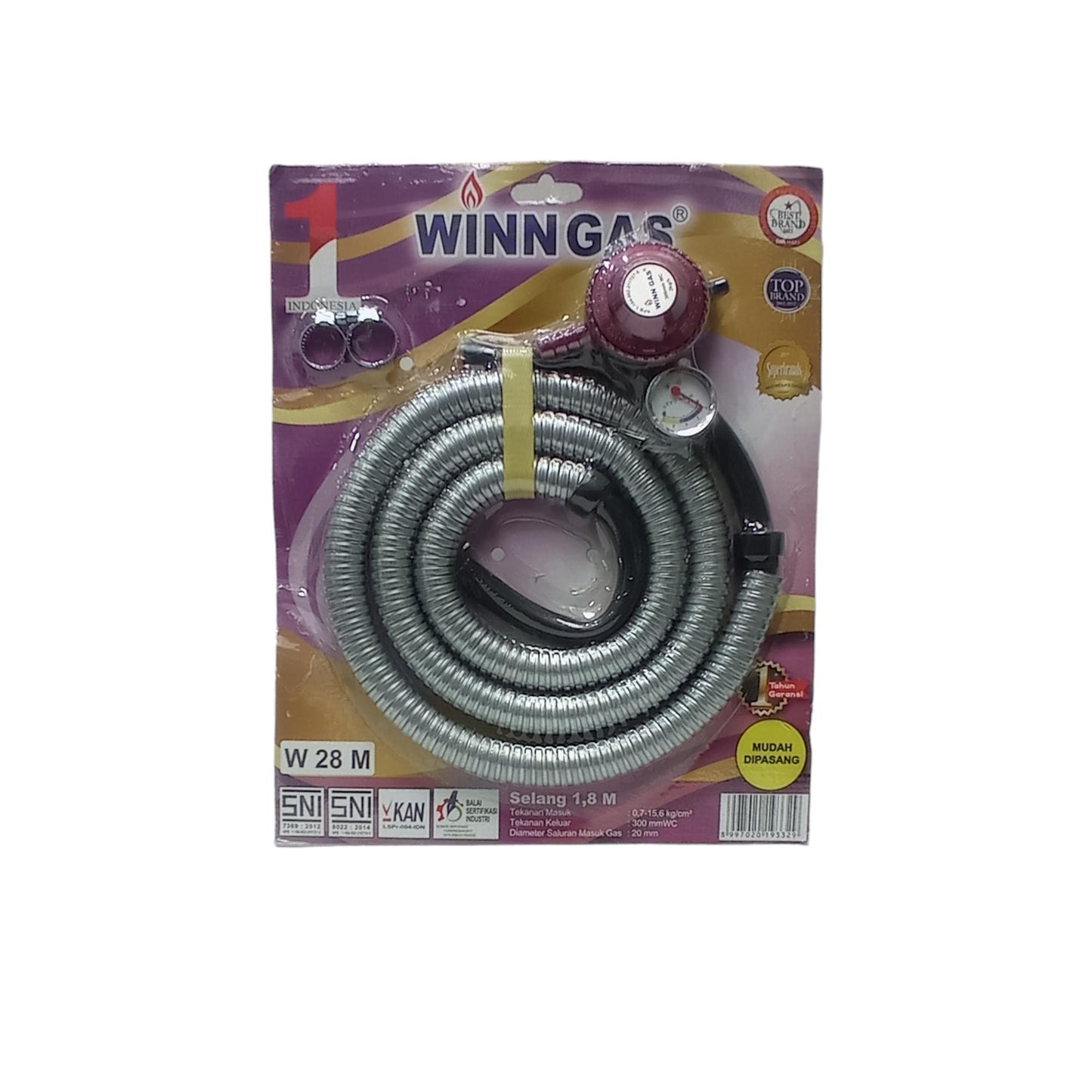 180 CM / WINN W28M Selang + Regulator Gas Tekanan Rendah + Meteran Set