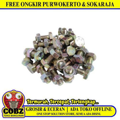 M 6 x 15 MM / TM Baut Mur Hexagon Bolt Nut Flat Head Kuning Biji