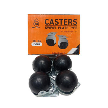 2 IN / MATRIX TG 50 Roda Hidup Trolly Bulat Plat 48 MM Karet Hitam 4 Pcs Dus