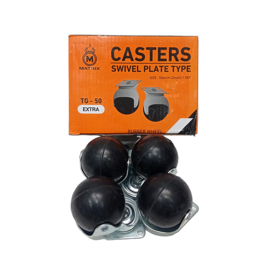 2 IN / MATRIX TG 50 Roda Hidup Trolly Bulat Plat 48 MM Karet Hitam 4 Pcs Dus