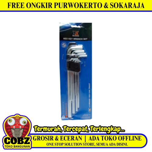 1.5 MM - 10 MM / YSK Kunci L Hexagon Rata Panjang Wrench Screw 9 Pcs Set