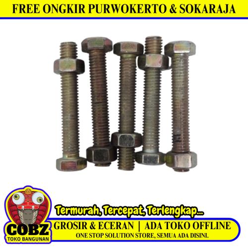 M 8 x 50 MM / TM Baut Mur Hexagon Bolt Nut Flat Head Kuning Biji