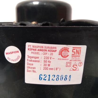 8 IN / MASPION CEF-20 Exhaust Hexos Fan Kipas Angin Blower Plafon Set