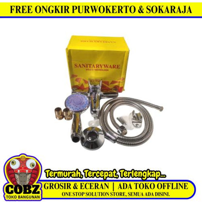 1/2 IN/SANITARYWARE Kran Shower Panas Dingin  Stainless+Selang+Shower
