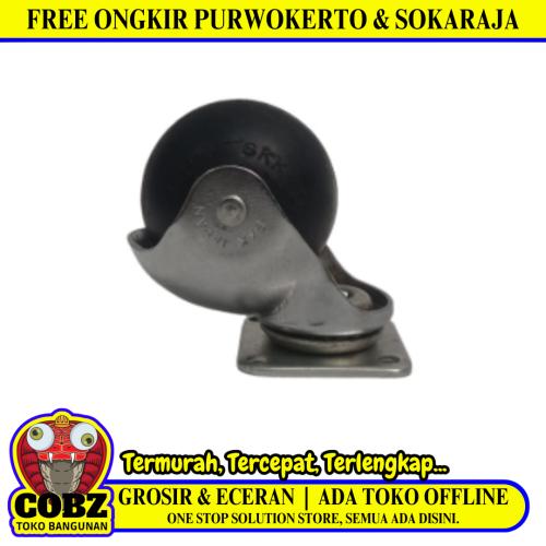 2 IN / TM Roda Hidup Trolly Non Rem Bulat Plat Karet Hitam Rem