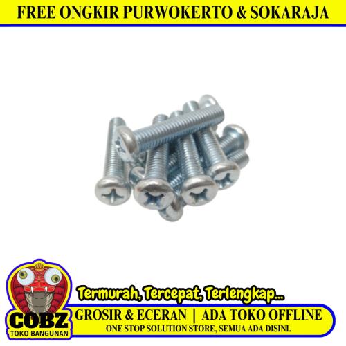 M 6 x 25 MM / TM Baut JP Kepala Pentol Bulat Plus Putih Biji