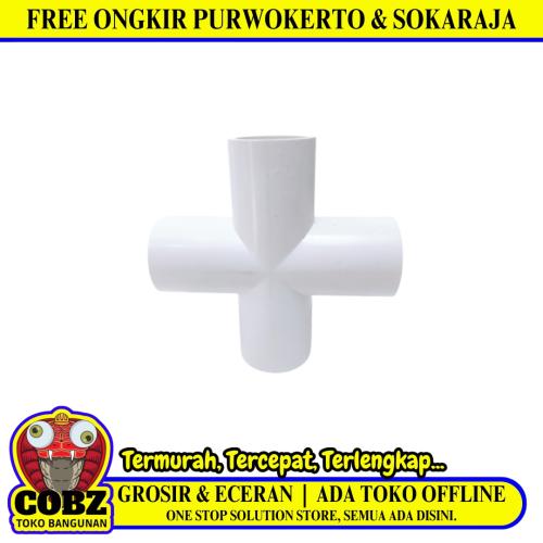 1 IN / AQUALON Tee 4 Way Straight Fitting Pipa Hidroponik PVC Pcs