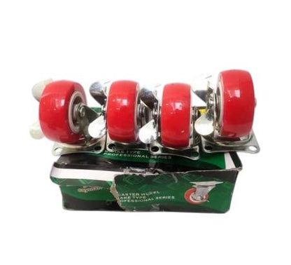 2 IN / CAYMAN Roda Rem Hidup Trolly Gepeng Drat 48 MM Karet Merah 4 Pcs Dus