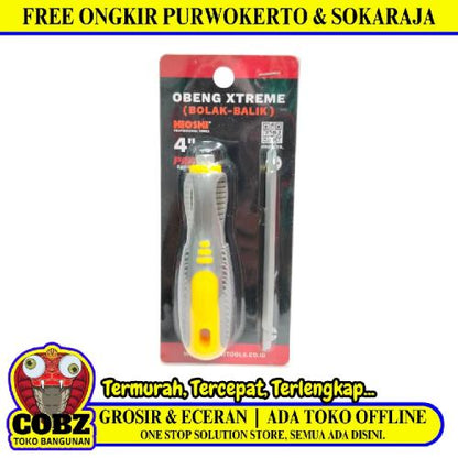 4 IN / HIOSHI Obeng Screwdriver Two Way Bolak Balik Plus Minus 2 In 1 Gagang Karet