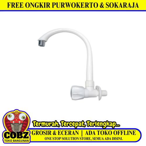 1/2 IN / CAB Kran Angsa Putar Sink Bak Cuci Piring Tembok Plastik Putih PVC