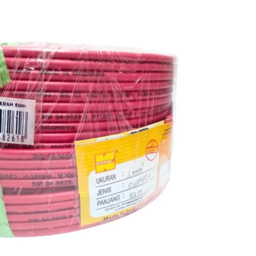 1 INTI x 4 MM x 50 M / KITANI NYA F Serabut Kabel Tembaga SNI Merah Roll