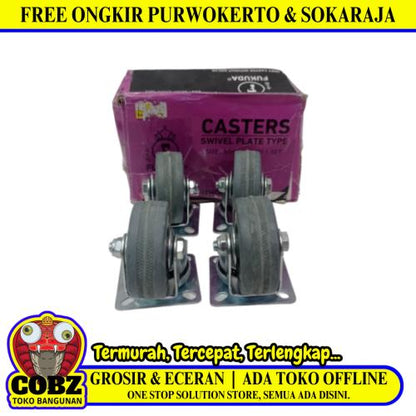2 IN / FUKUDA Roda Hidup Trolly Gepeng Plat 50 MM Karet Abu abu 4 Pcs Dus