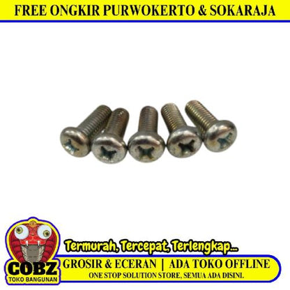 M 8 x 20 MM / TM Baut JP Kepala Pentol Bulat Plus Putih Biji