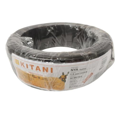 1 INTI x 1.5 MM x 50 M / KITANI NYA Tunggal Kabel Tembaga SNI Hitam Roll