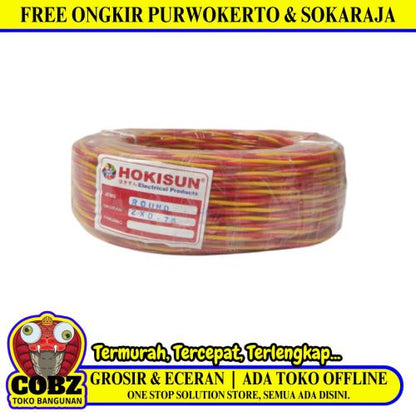 2 INTI x 0.75 MM x 50 M / HOKISUN Serabut Kabel Audio Tembaga SNI Merah Kuning Roll
