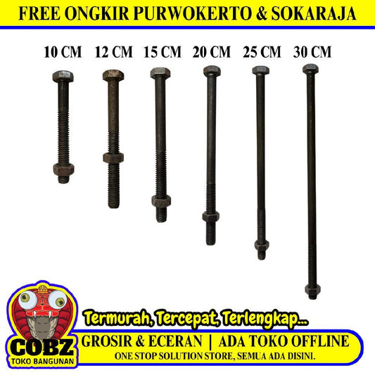 M 12 / TM Baut Mur Hexagon Bolt Nut Flat Head Hitam KG