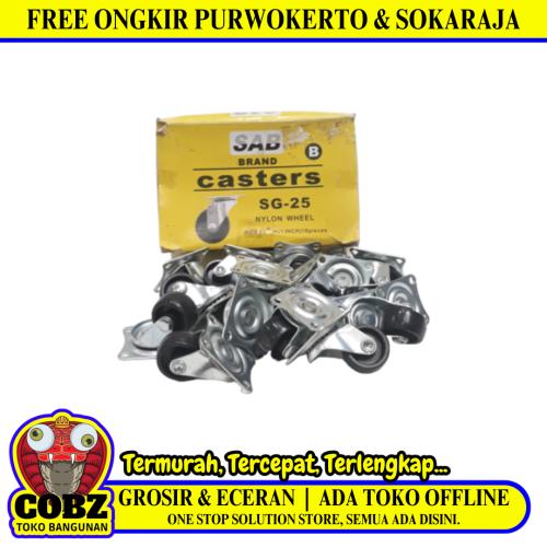 1 IN / SAB SG25 Roda Hidup Trolly Gepeng Plat 25 MM Nylon Hitam 12 Pcs Dus