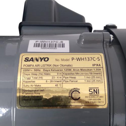 SANYO PWH137C-S Pompa Air Sumur Dangkal Semi Jet Pump Non Otomatis Set