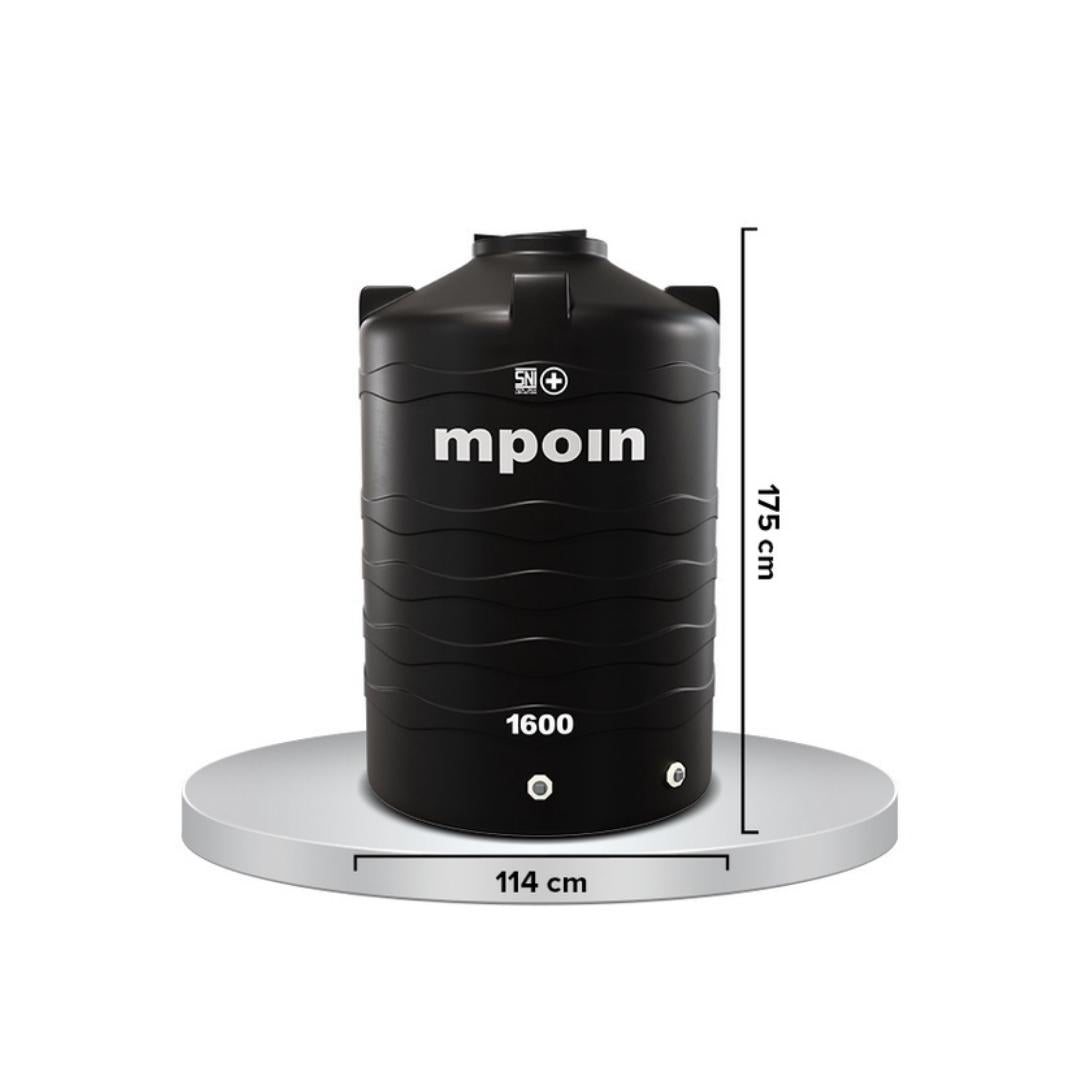 1500 L / MPOIN + WAVE P1600 Water Torrent Tangki Tandon Air PVC Hitam + Acc Set