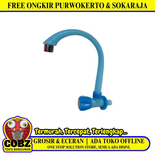 1/2 IN / CAB Kran Angsa Putar Kran Angsa Sink Bak Cuci Piring Tembok Plastik Biru PVC