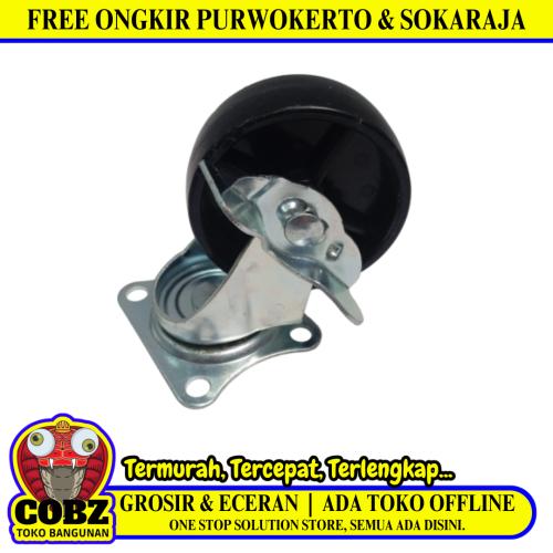 3 IN / TM Roda Hidup Trolly Rem Plat Nylon Hitam Rem