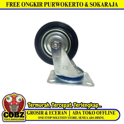 4 IN / TRIPLE-S TIPE Roda Hidup Trolly Gepeng Plat 101 MM Karet Hitam