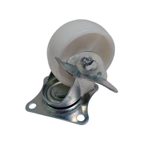 3 IN / TM Roda Hidup Trolly Rem Plat Nylon Putih Rem