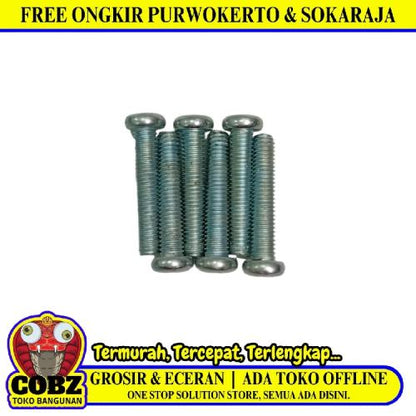 M 5 x 25 MM / TM Baut JP Kepala Pentol Bulat Plus Putih Biji