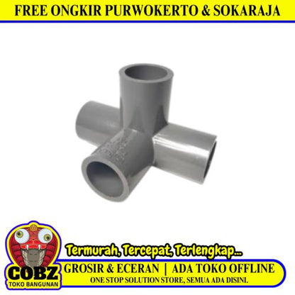 1 IN / TM Tee 4 Way 90 Derajat Fitting Pipa Hidroponik PVC Pcs