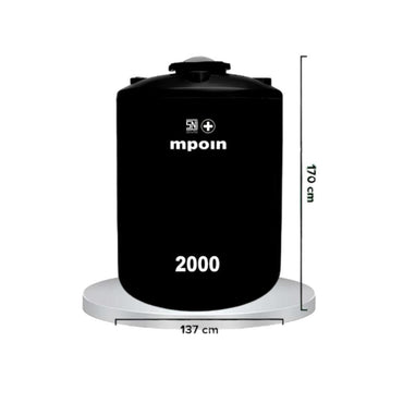 2000 L / M POIN + WAVE P 2000 Water Torrent Tangki Tandon Air PVC Hitam + Acc Set