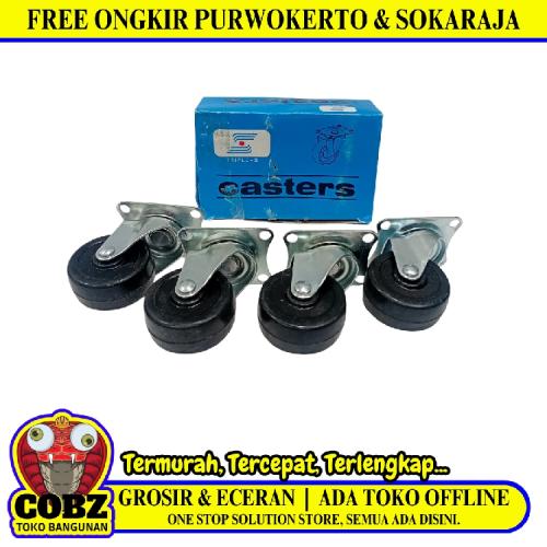 2 IN / TRIPLE S Roda Hidup Trolly Gepeng Plat 48 MM Nylon Hitam 4 Pcs Dus