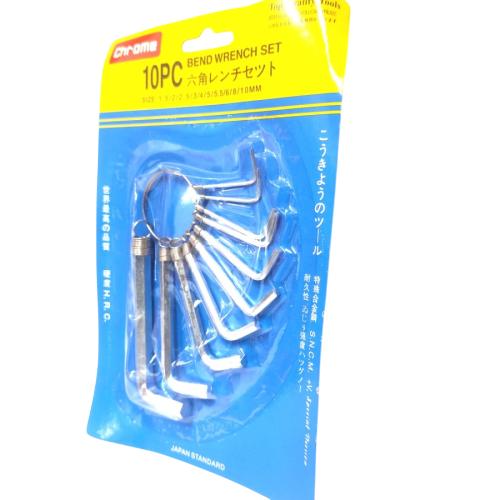 1.5 MM - 10 MM / CHROME Kunci L Hexagon Wrench Screw Pendek 10 Pcs Set