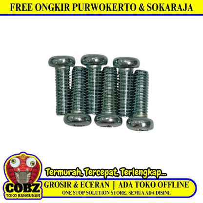 M 5 x 15 MM / TM Baut JP Kepala Pentol Bulat Plus Putih Biji