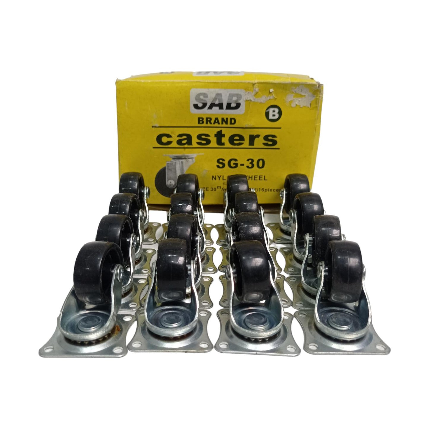 1 1/2 IN / SAB SG30 Roda Hidup Trolly Gepeng Plat 30 MM Nylon Hitam 16 Pcs Dus