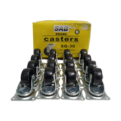 1 1/2 IN / SAB SG30 Roda Hidup Trolly Gepeng Plat 30 MM Nylon Hitam 16 Pcs Dus