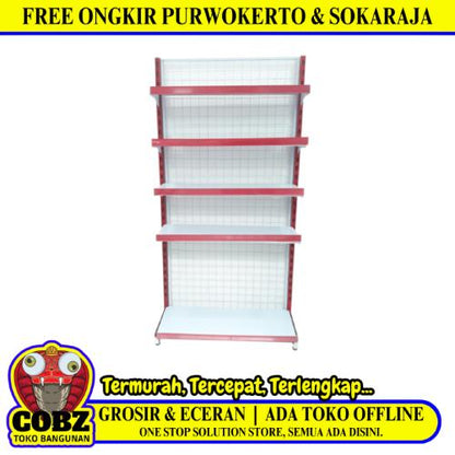 SB 35 CM x L 90 CM x 180 CM / TM DS Rak Minimarket Gondola Single Starting Merah Putih Set
