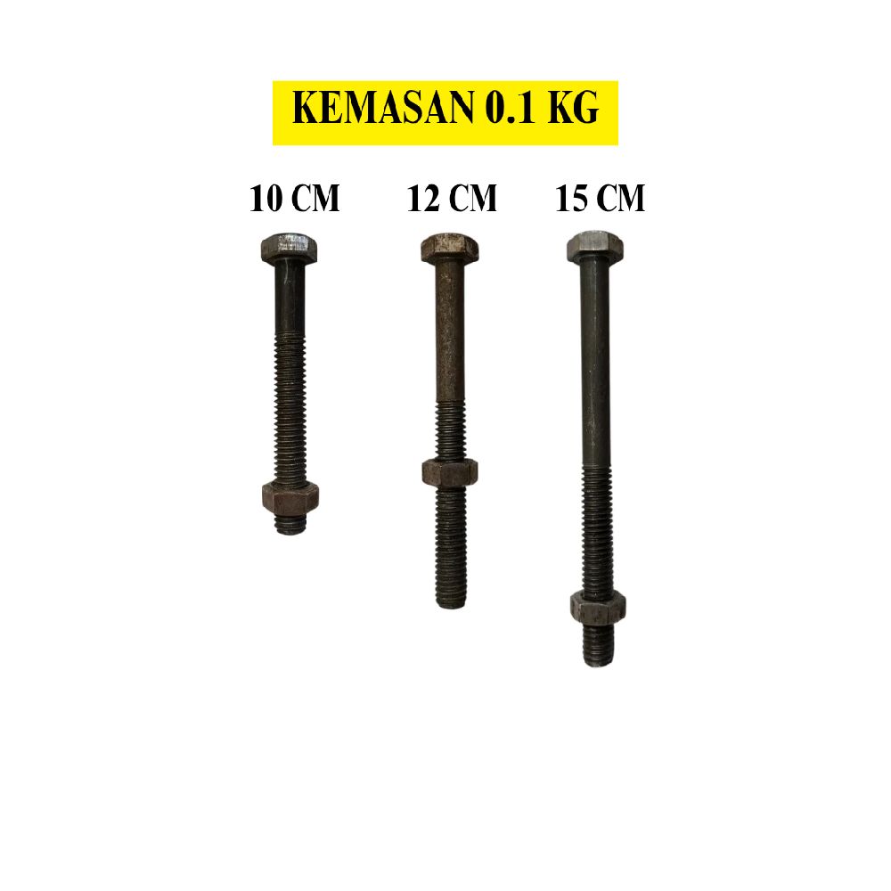 M 12 / TM Baut Mur Hexagon Bolt Nut Flat Head Hitam KG