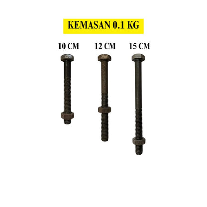 M 12 / TM Baut Mur Hexagon Bolt Nut Flat Head Hitam KG