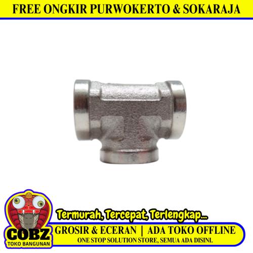 1/2 IN / NM Nepel Tee Drat Dalam Faucet Tee Fitting Pipa Stainless