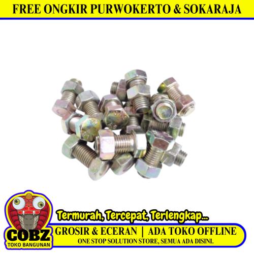 M 10 x 20 MM / TM Baut Mur Hexagon Bolt Nut Flat Head Kuning Biji