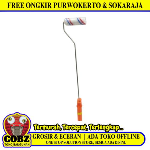 4 INCH / PINE HILL  Kuas Busa Roll Cat Tembok Kayu Besi Kecil + Gagang Set