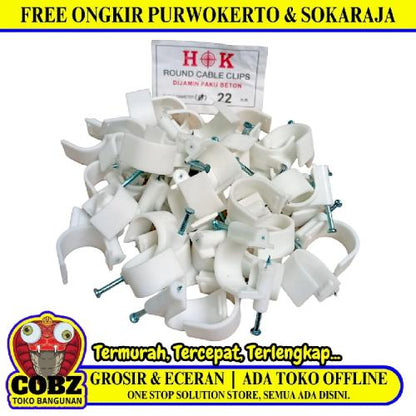 22 MM / HOK Klem Kabel Penjepit Penyangga Paku Beton Bungkus