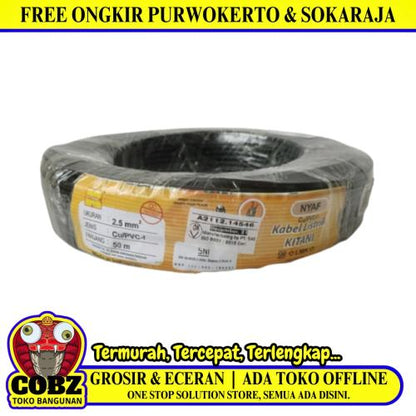 1 INTI x 2.5 MM x 50 M / KITANI NYA F Serabut Kabel Tembaga SNI Hitam Roll