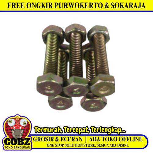 M 6 x 30 MM / TM Baut Mur Hexagon Bolt Nut Flat Head Kuning Biji