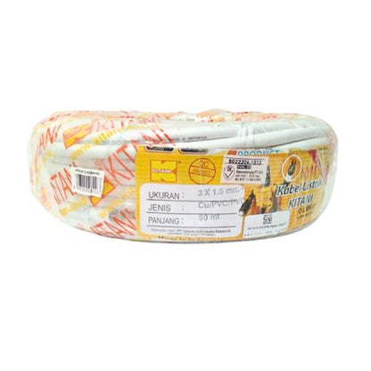 3 INTI x 1.5 MM x 50 M / KITANI NYM Tunggal Kabel Tembaga SNI Putih Roll