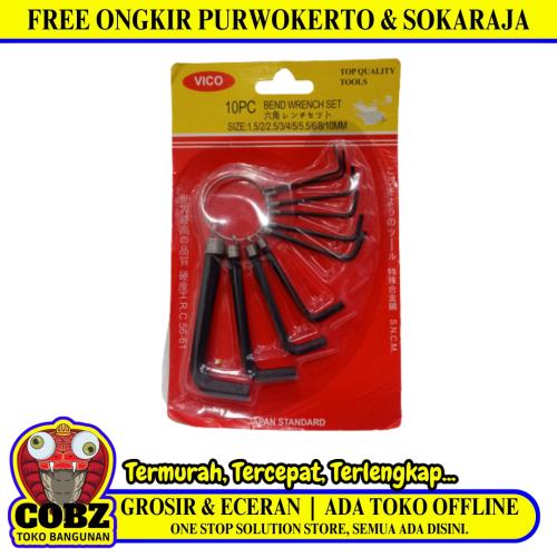 1.5 MM - 10 MM / VICO Kunci L Hexagon Rata Pendek Wrench Screw 9 Pcs Set