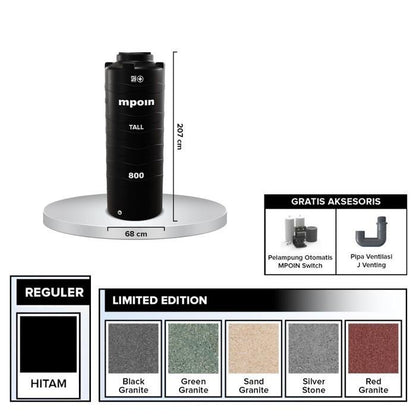 840 L / MPOIN + TALL T800 Water Torrent Tangki Tandon Air PVC Red + Acc Set