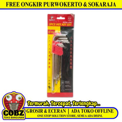 1.5 MM - 10 MM / WOLF Kunci L Hexagon Ballpoint Panjang Wrench Screw 9 Pcs Set